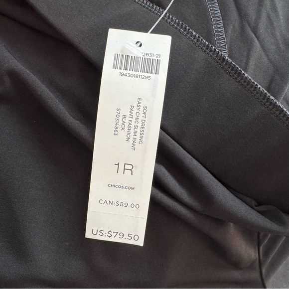 NWT Chico’s Soft Dressing Easy Chic Slim Stretch Pant Black No Wrinkle Travel 1R - Picture 7 of 7